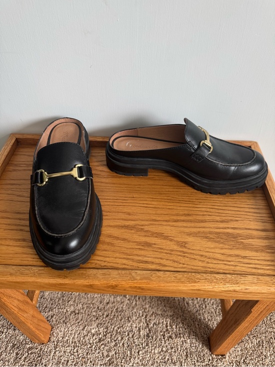Madewell Shoes - Madewell Black Leather Lug Sole Mule with Gold Bit